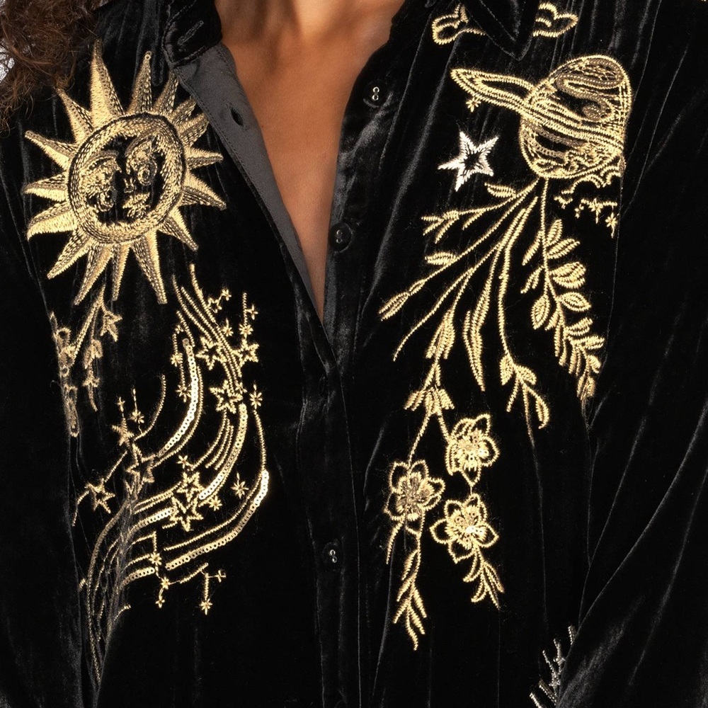 Johnny Was heavily embroidered celestial Miaora Velvet Kimono Shirt/Jacket NWT - Picture 14 of 16